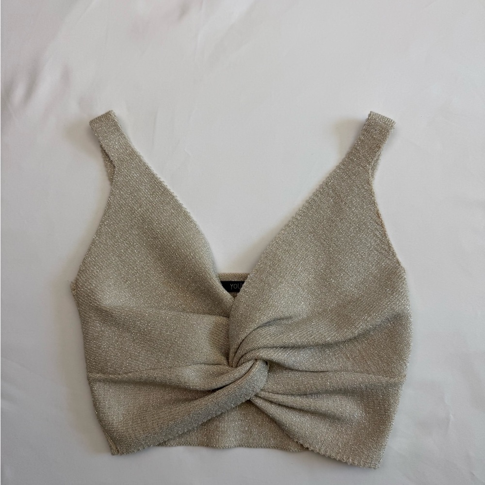 Gold Sparkly Twist Front Crop Top XS Brazilian‎ Brand Party Top Cream